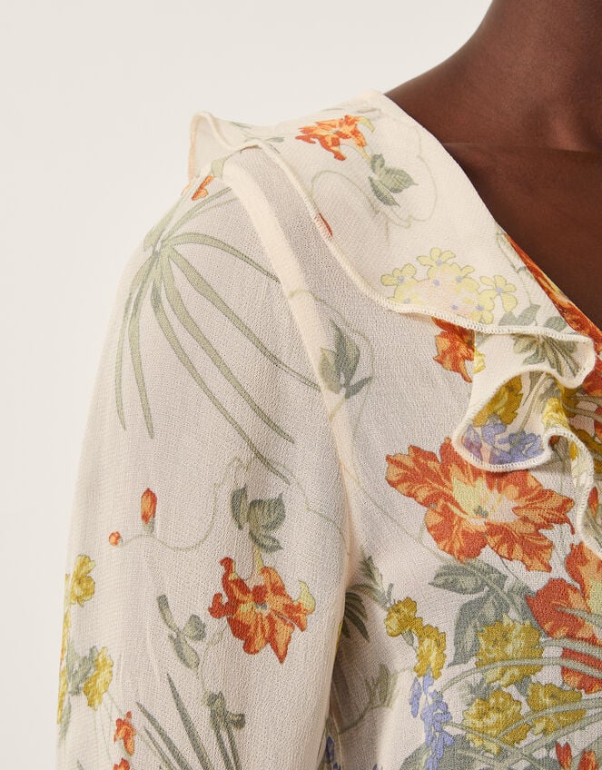Jesse Sheer Frill Floral Blouse, Ivory (IVORY), large