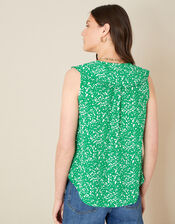 Leila Print Collar Sleeveless Top, Green (GREEN), large