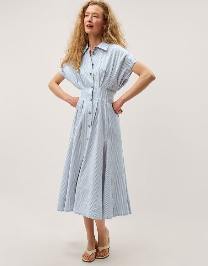 Dory Stripe Midi Shirt Dress, Blue (BLUE), large