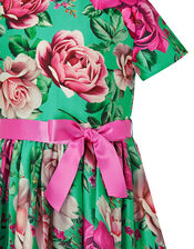 S.E.W Floral Print Satin Dress in Recycled Polyester, Green (GREEN), large