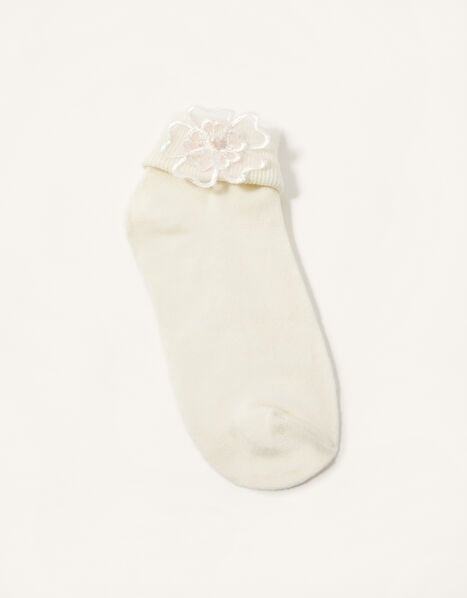 3D Flower Socks Ivory, Ivory (IVORY), large