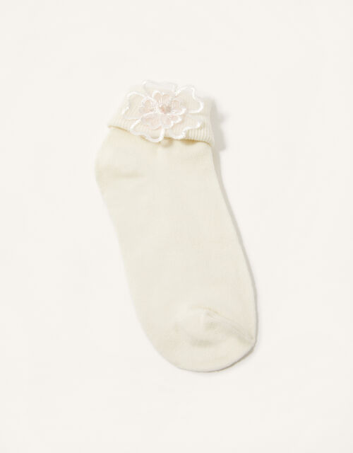 3D Flower Socks, Ivory (IVORY), large