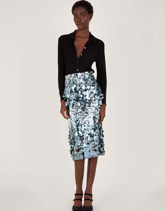 Sia Sequin Midi Skirt, Silver (SILVER), large