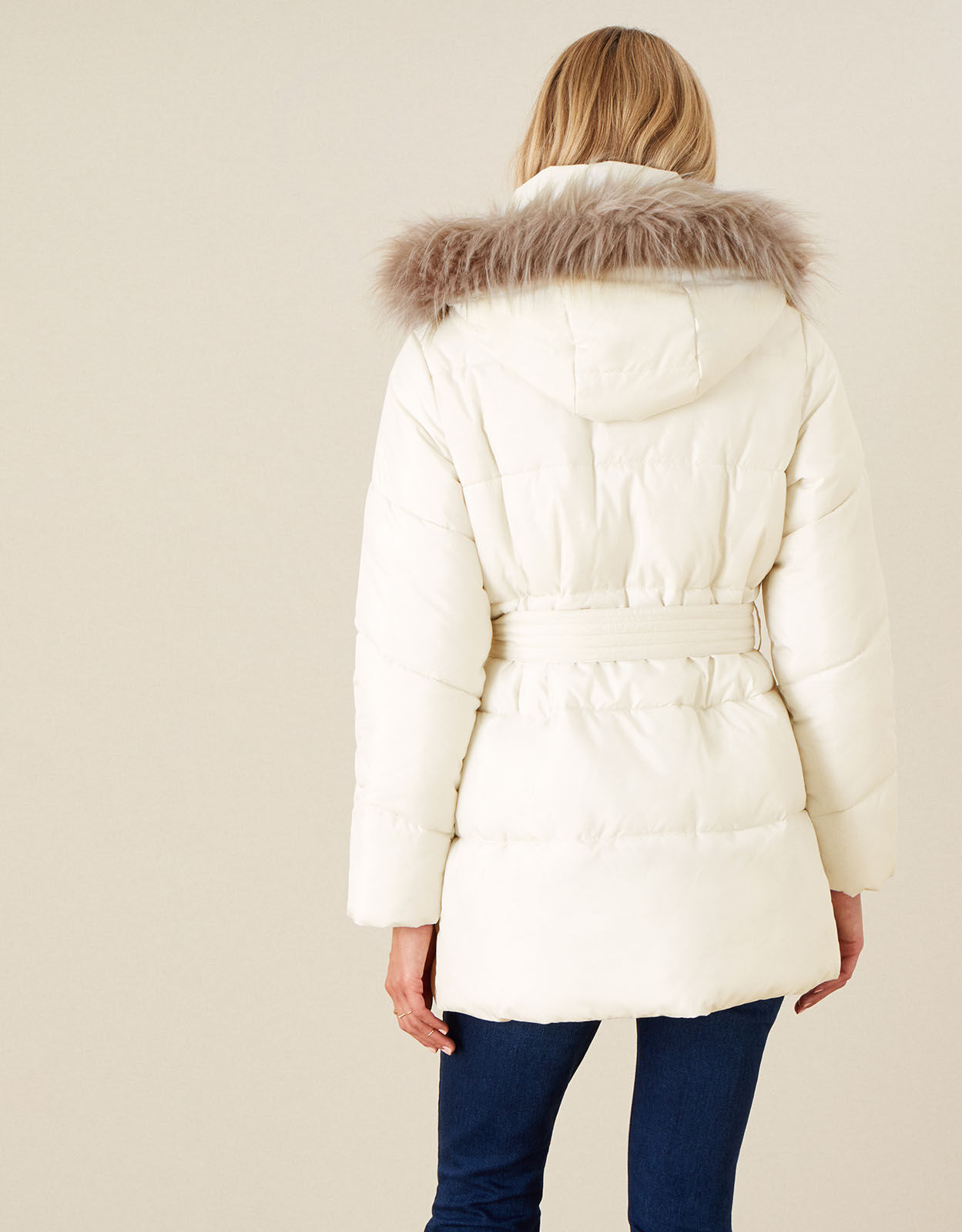 parka with white fur hood