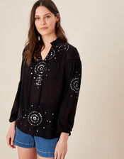 Mirrorwork Blouse in LENZING™ ECOVERO™, Black (BLACK), large