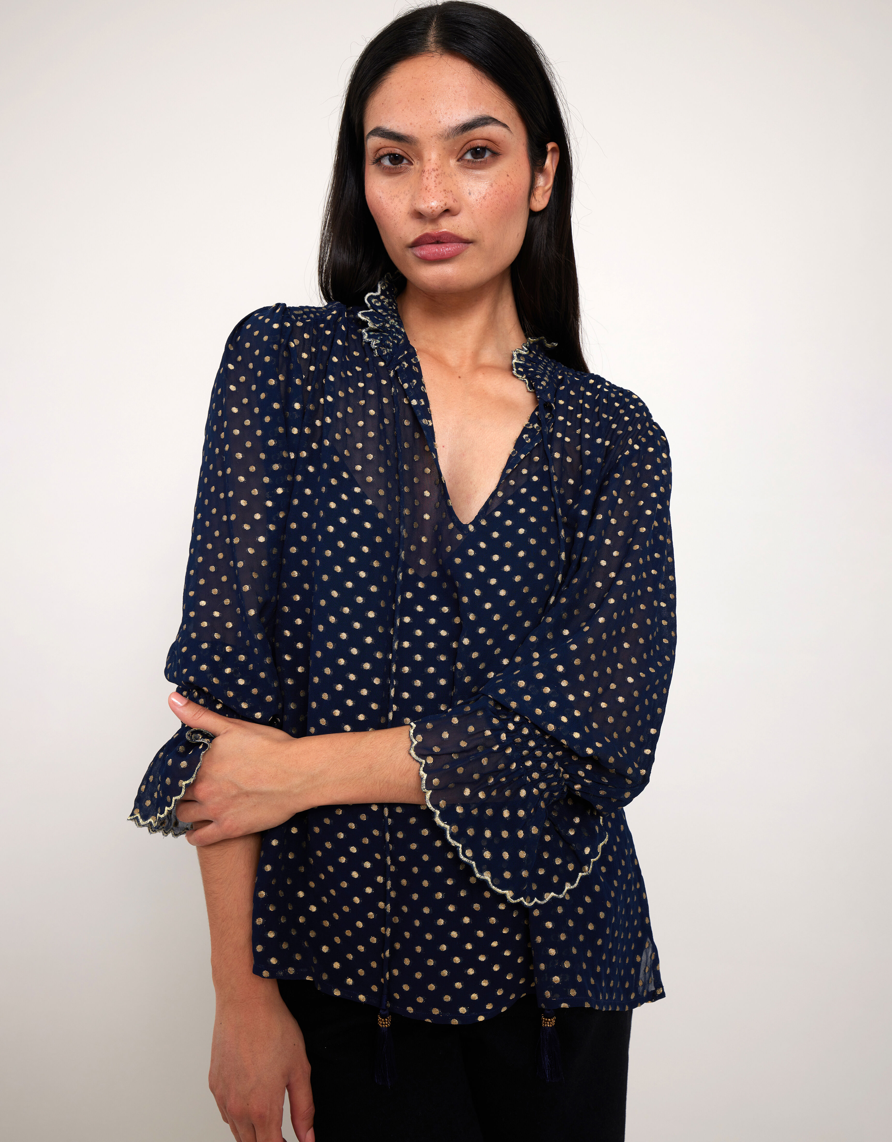Navy polka dot blouse uk online