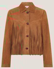 Lily Fringe Suede Jacket, Tan (TAN), large