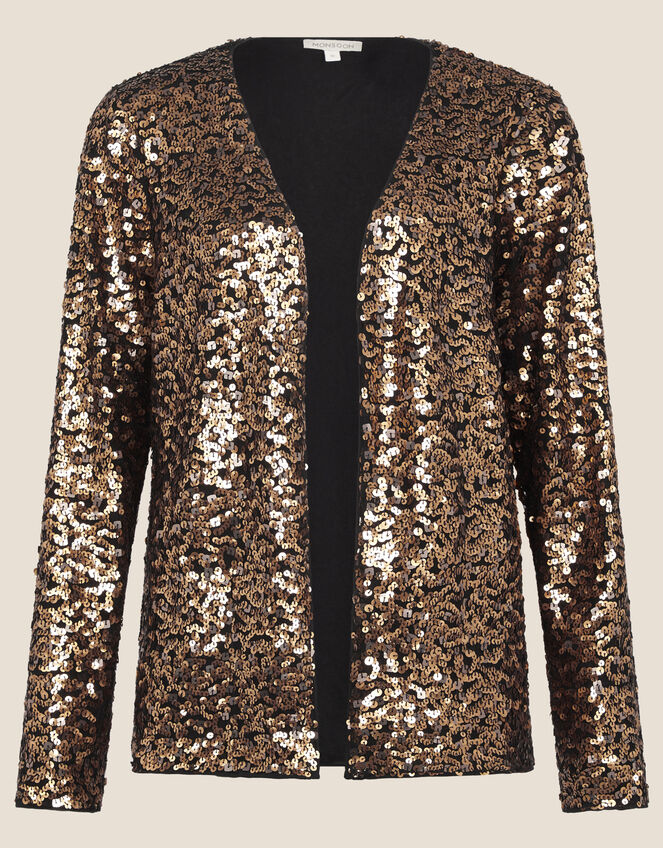Emma Sequin Jersey Jacket, Gold (GOLD), large