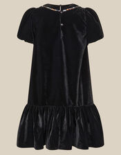 Mara Sequin Bow Velvet Swing Dress, Black (BLACK), large