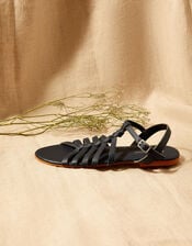 Leather Strap Sandals, Blue (NAVY), large