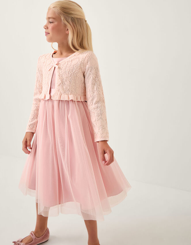 Lace Frill Bow Cardigan, Pink (PINK), large