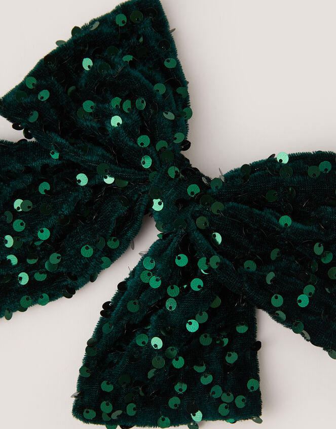 Sequin Velvet Bow Clip, , large