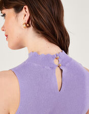 Ribbed Halter Neck Tank Top, Purple (LILAC), large