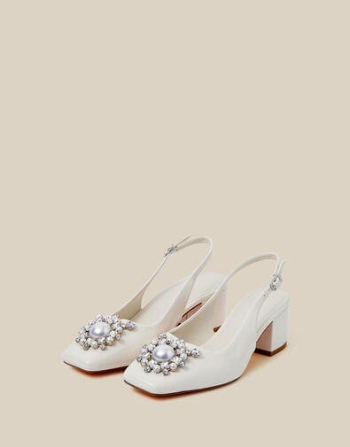 Wynn Pearl Slingback Heels, Ivory (IVORY), large