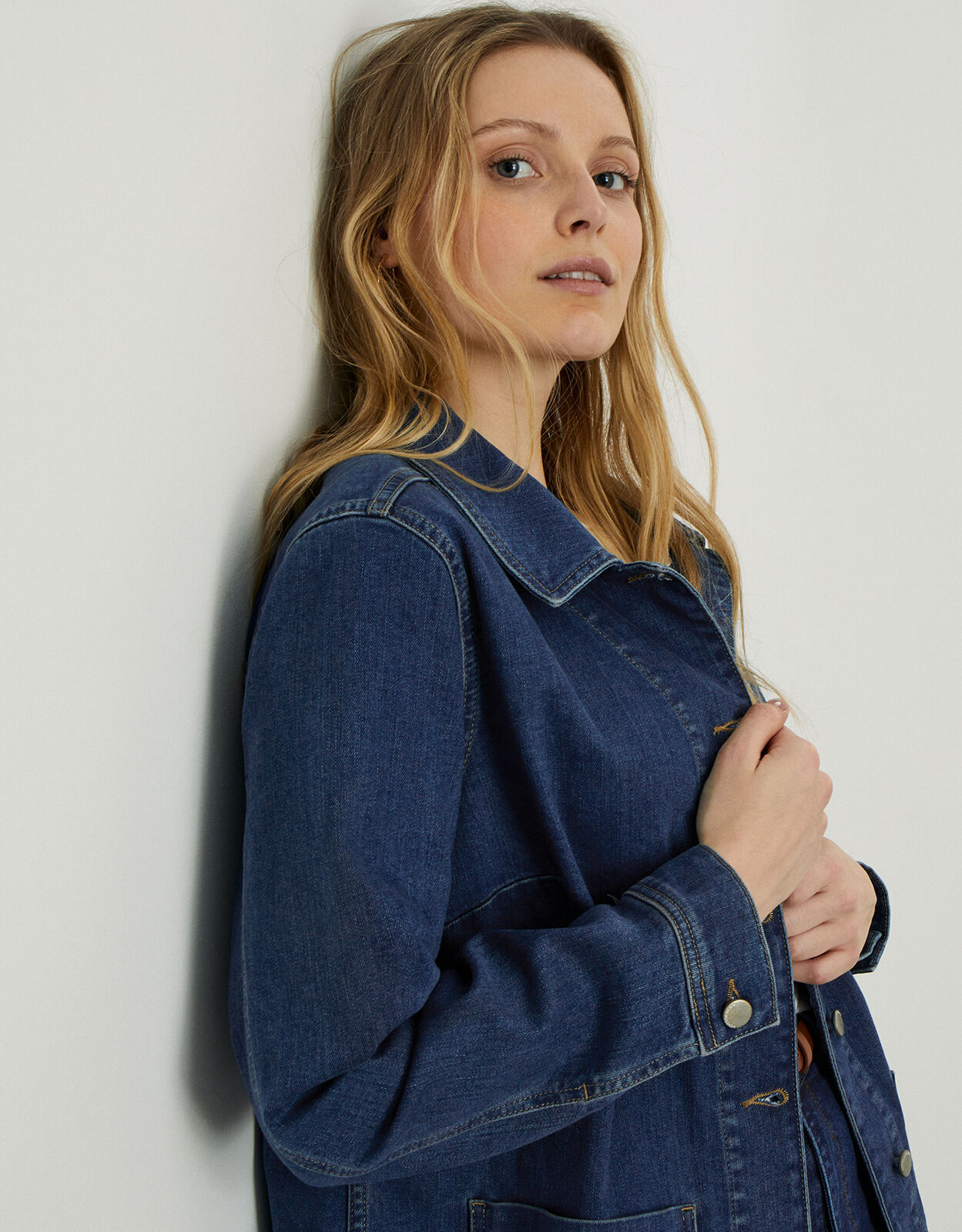blue longline denim jacket