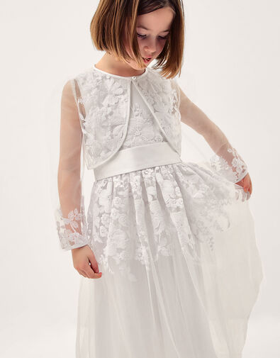 Felicity Embroidered Mesh Cardigan, White (WHITE), large