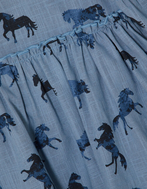Horse Print Swing Dress, Blue (BLUE), large