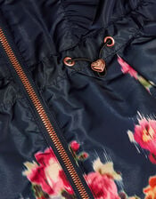 Blurred Floral Print Coat, Blue (NAVY), large