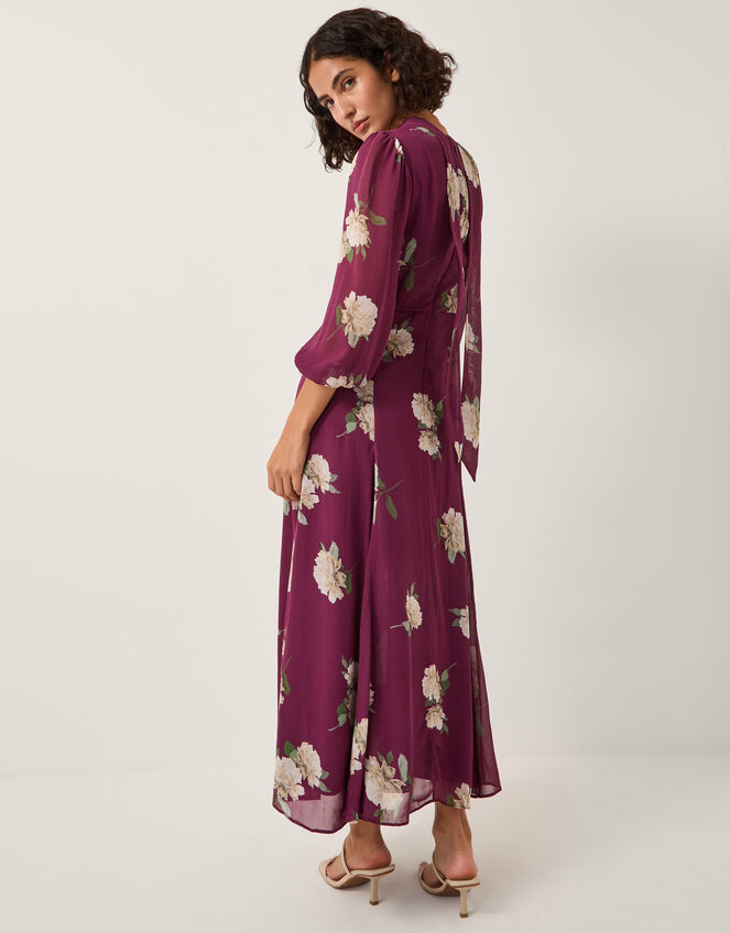 Amber Floral Print Midi Dress & Scarf, Red (BURGUNDY), large