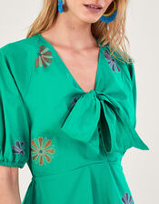 Embroidered Flower Midi Dress, Green (GREEN), large