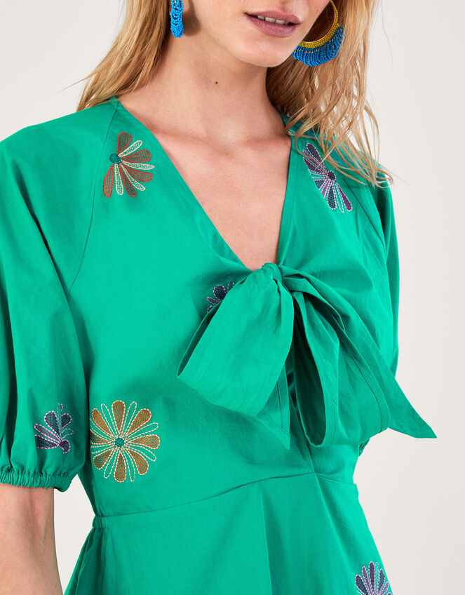 Embroidered Flower Midi Dress, Green (GREEN), large
