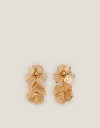Textured Flower Drop Earrings, , large