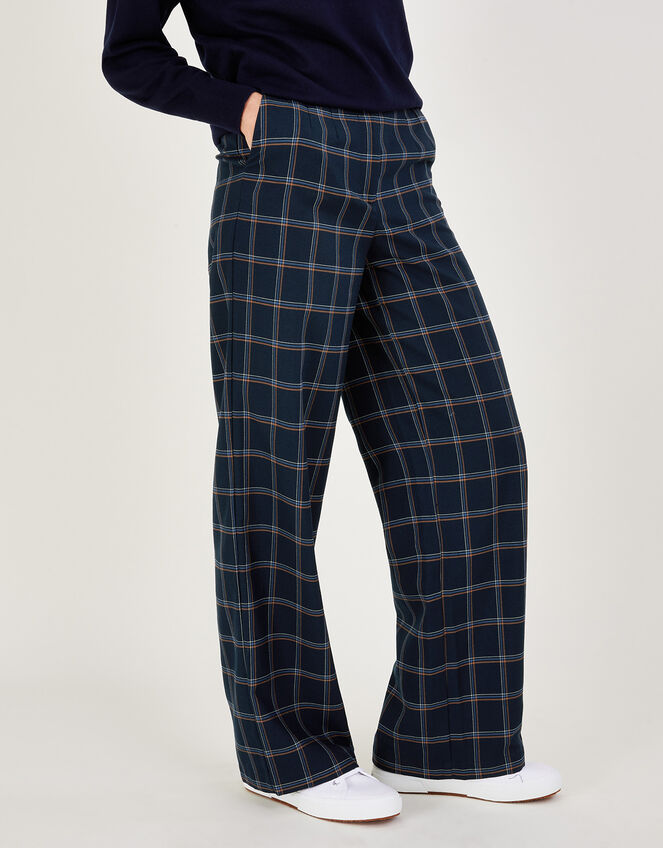 Catalina Check Wide Leg Trousers, Blue (NAVY), large