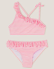 Stripe Ruffle Bikini Set, Orange (ORANGE), large