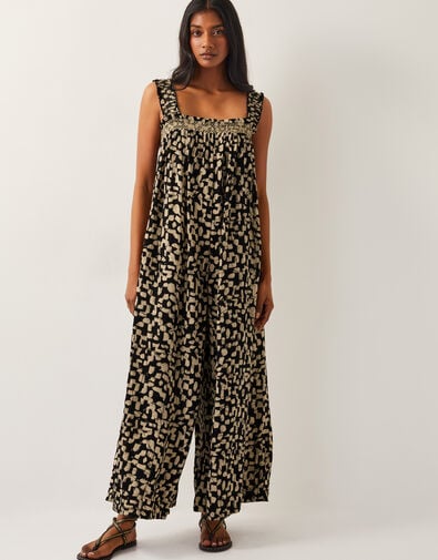 Ania Geometric Print Jumpsuit, Black (BLACK), large