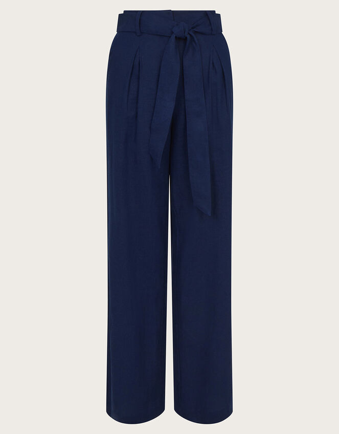 Mabel Regular Length Linen Trousers , Blue (NAVY), large
