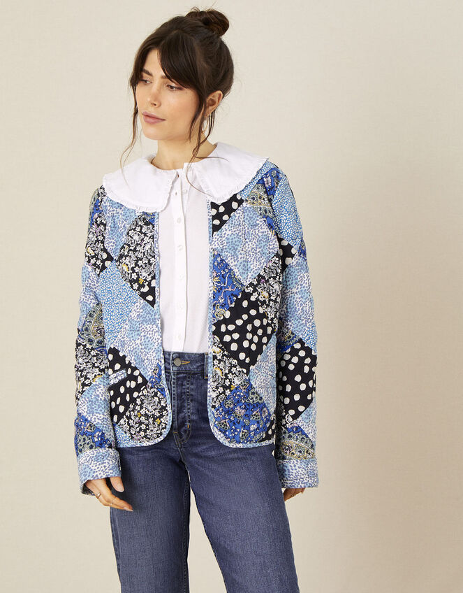 Patchwork Print Quilted Jacket, Blue (BLUE), large