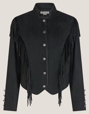 Salome Fringe Suedette Jacket, Black (BLACK), large