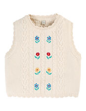 Frugi Floral Embroidered Tank Top, White (WHITE), large