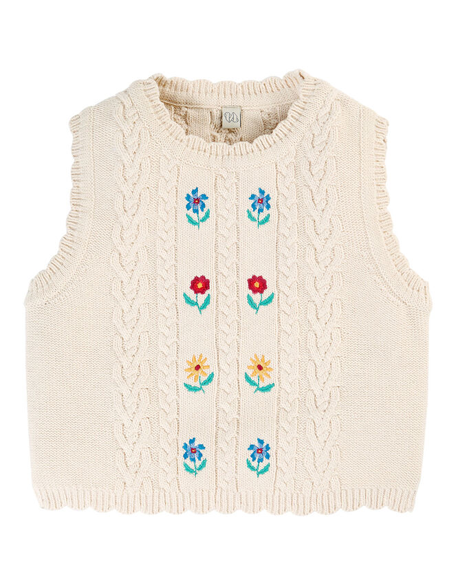 Frugi Floral Embroidered Tank Top, White (WHITE), large