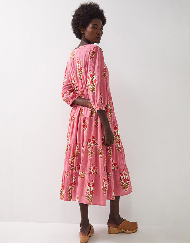 East Macy Hand-Screen Printed Midi Dress, Pink (PINK), large