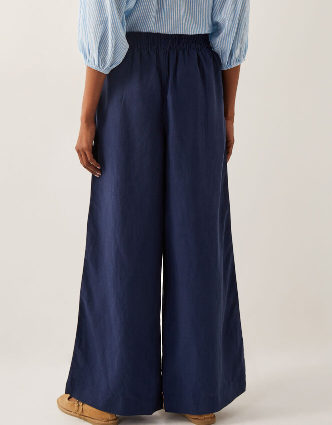 Margo Linen Blend Wide Leg Trousers, Blue (BLUE), large