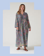 One Hundred Stars Boho Garden Print Maxi Dress, Grey (GREY), large