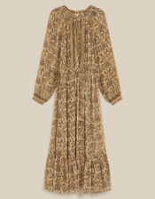 East Odette Hand-Woodblock Print Midi Dress, Multi (MULTI), large