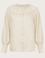 Daisy Frill Collar Satin Blouse, Ivory (IVORY), large