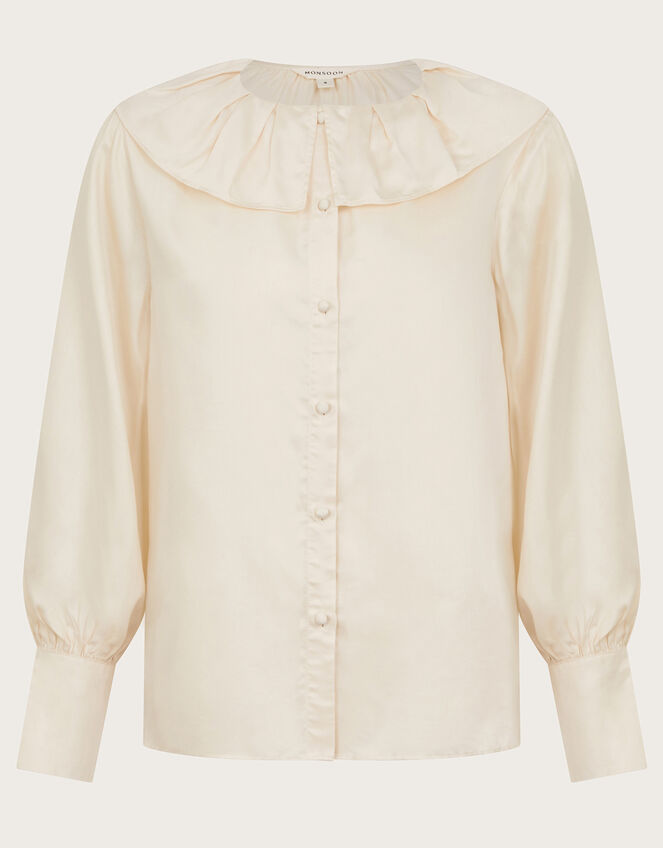 Daisy Frill Collar Satin Blouse, Ivory (IVORY), large