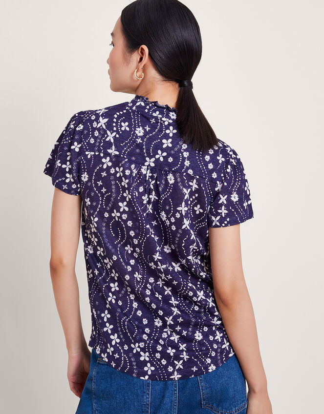 Serena Floral Linen Top, Blue (NAVY), large