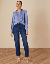 Satin Bib Blouse with Recycled Polyester, Blue (BLUE), large