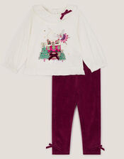 Baby Christmas Top & Velour Leggings Set, Red (BURGUNDY), large