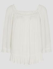 Bryony Off-The-Shoulder Frill Top, White (WHITE), large