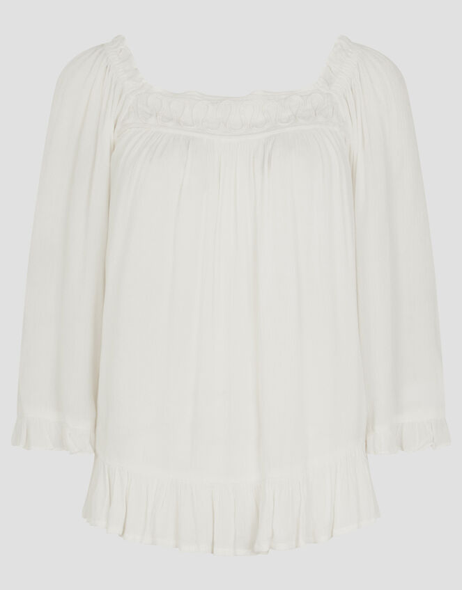 Bryony Off-The-Shoulder Frill Top, White (WHITE), large