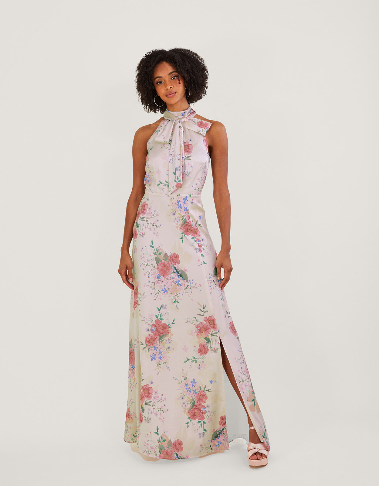 Palmer Floral Satin Maxi Dress Ivory Evening Dresses Monsoon UK