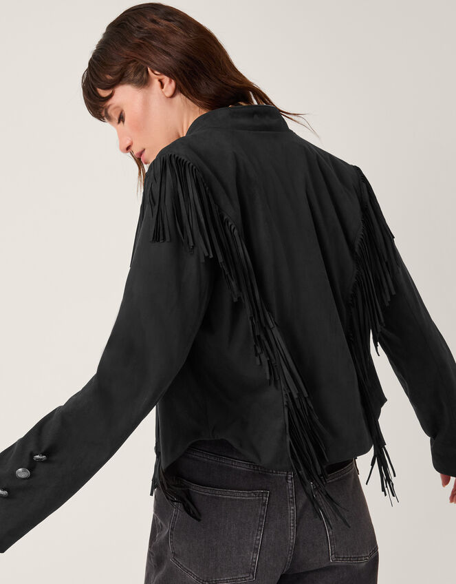 Salome Fringe Faux Suede Jacket Black