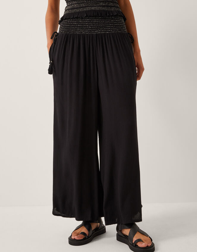Heidi Shirred Wide Leg Trousers, Black (BLACK), large