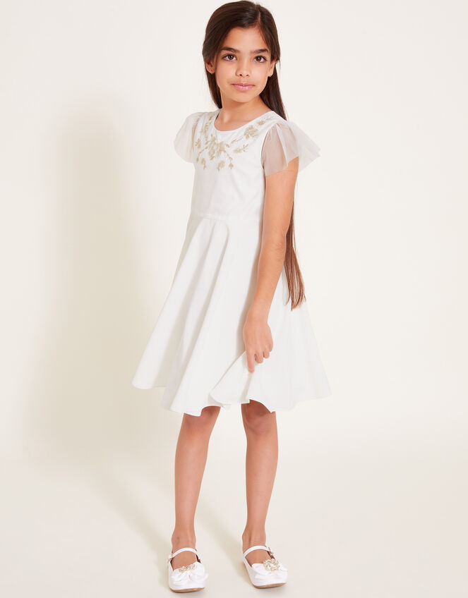 Charlotte Embroidered Dress and Cape, Ivory (IVORY), large
