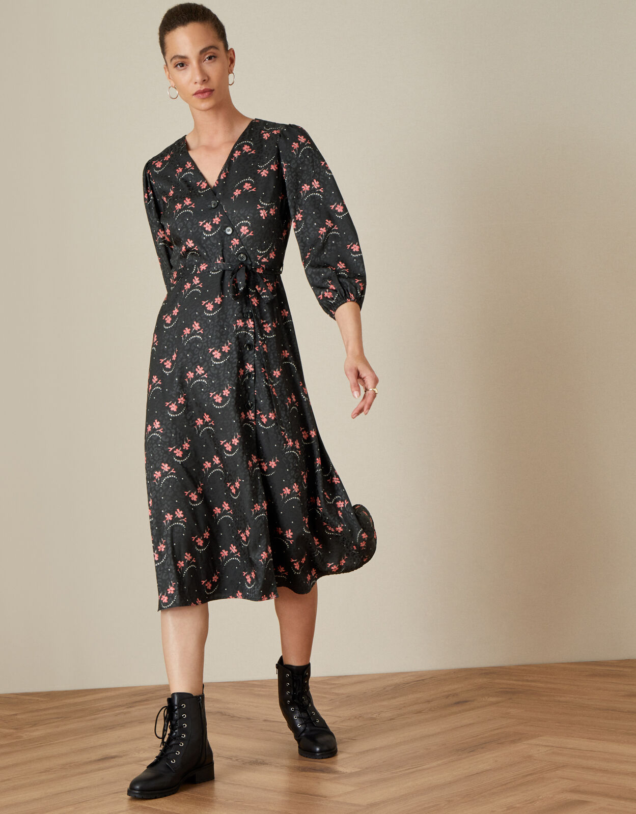 Monsoon black floral dress store